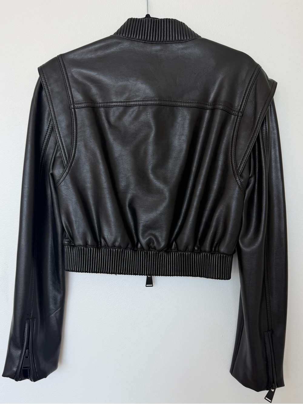 SIMKHAI Doreen Luxe Vegan Leather Boxy Bomber Jacket – Black (Size S) - Picture 3 of 6